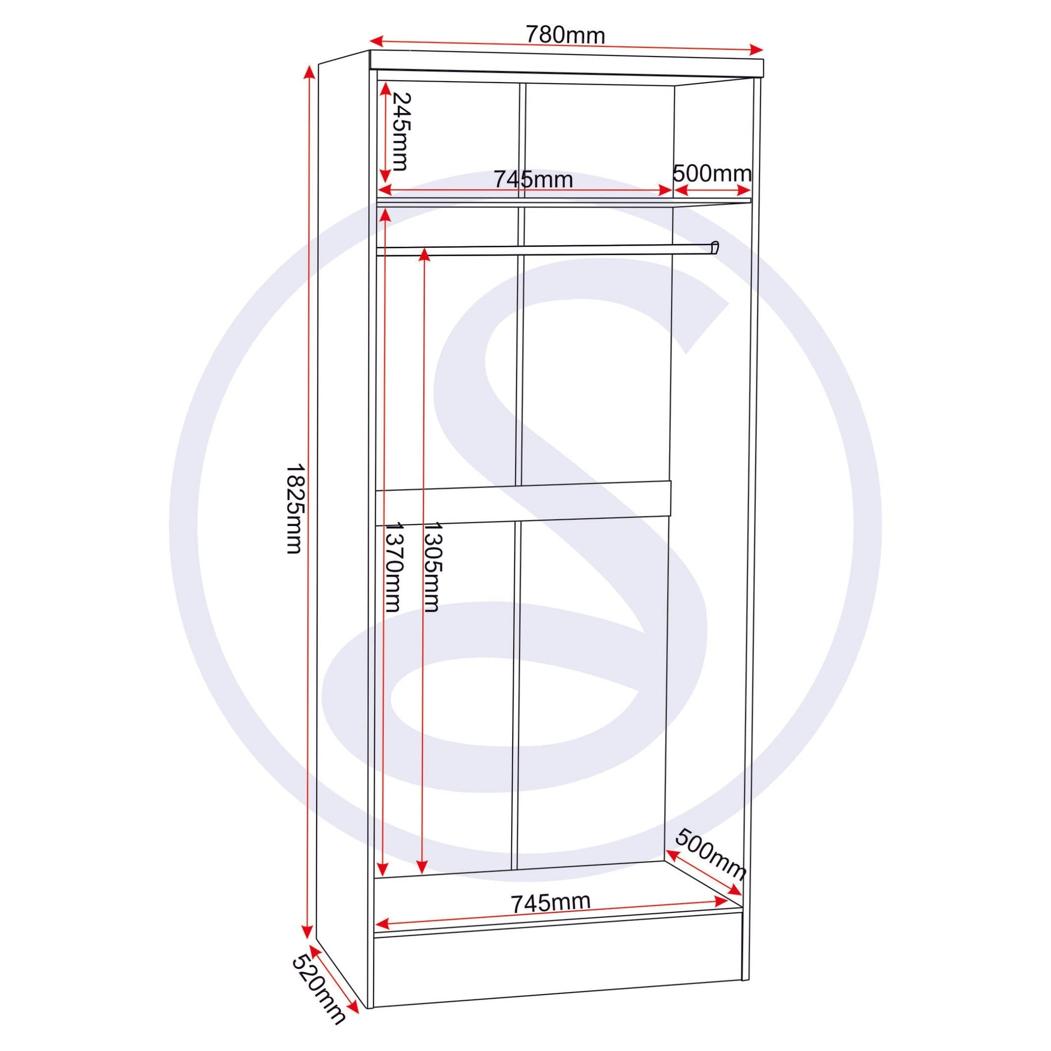 Nevada 2 Door All Hanging Wardrobe - Grey Gloss/Light Oak Effect Veneer