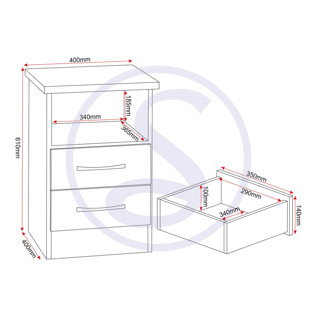 Nevada 2 Drawer Bedside - Sonoma Oak Effect