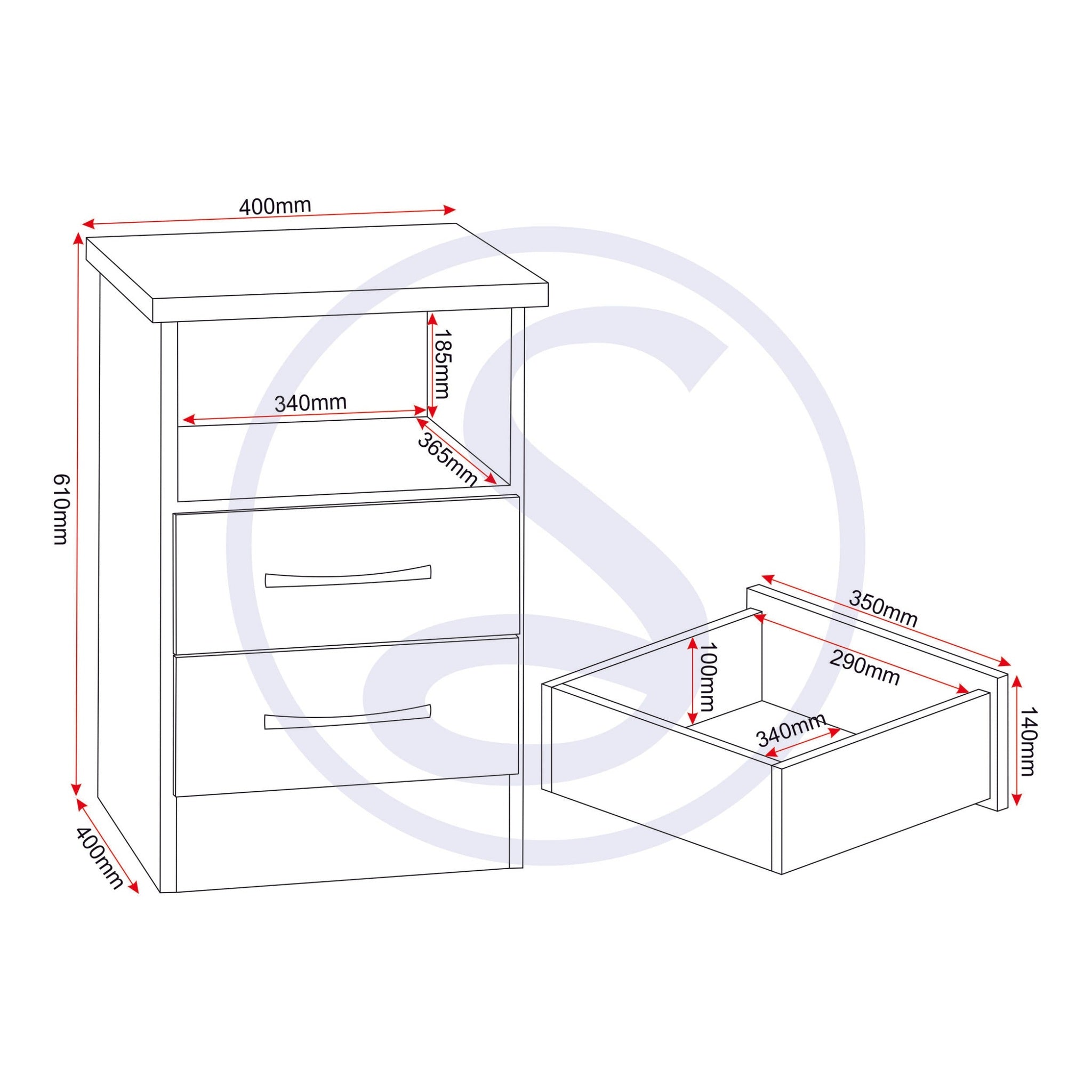 Nevada 2 Drawer Bedside - Sonoma Oak Effect