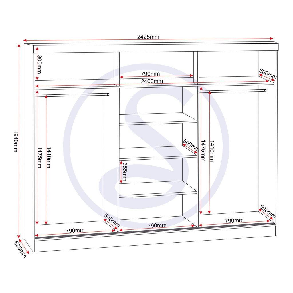 Nevada 3 Door Slider Wardrobe - White Gloss