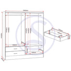 Nevada 4 Door 2 Drawer Wardrobe Bedroom Set - 3D Effect Grey