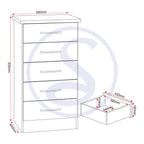 Nevada 5 Drawer Narrow Chest - Sonoma Oak Effect