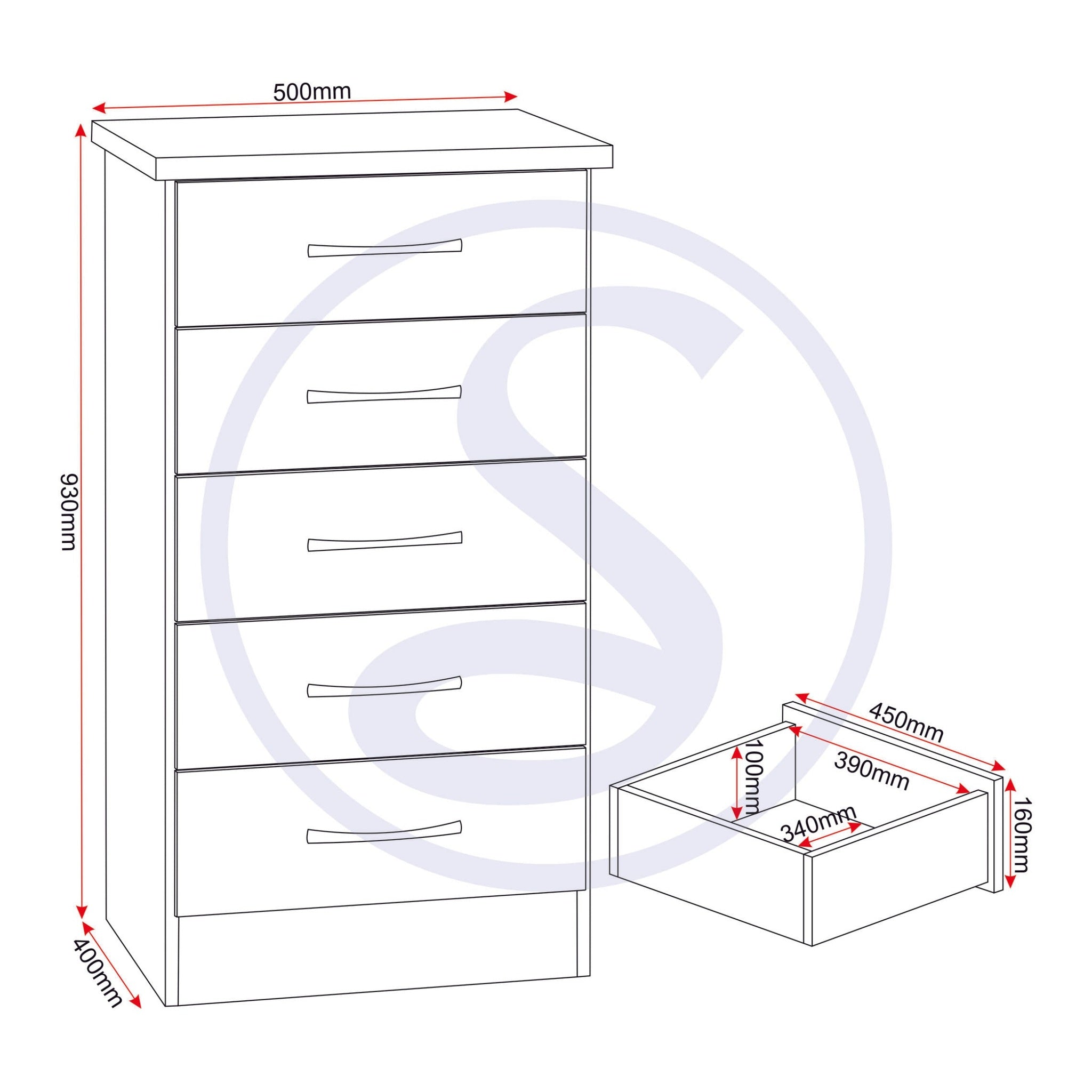 Nevada 5 Drawer Narrow Chest - Sonoma Oak Effect