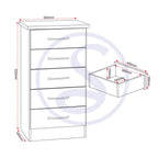 Nevada 5 Drawer Narrow Chest - Black Gloss