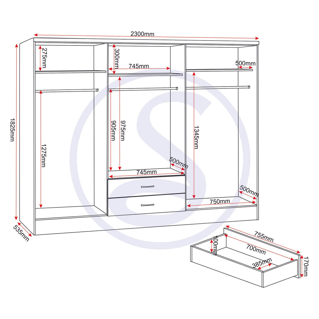 Nevada 6 Door 2 Drawer Wardrobe - White Gloss