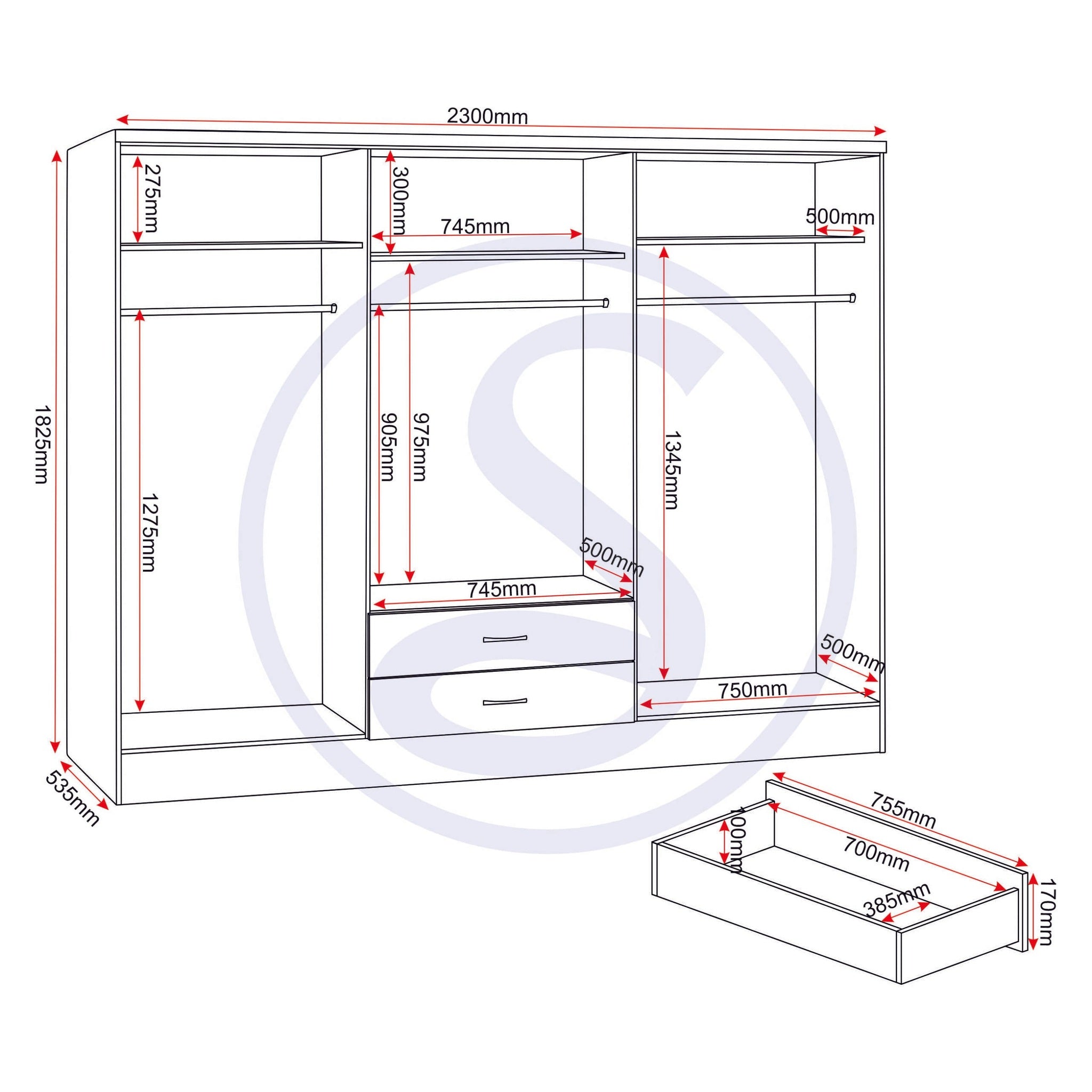Nevada 6 Door 2 Drawer Wardrobe - White Gloss