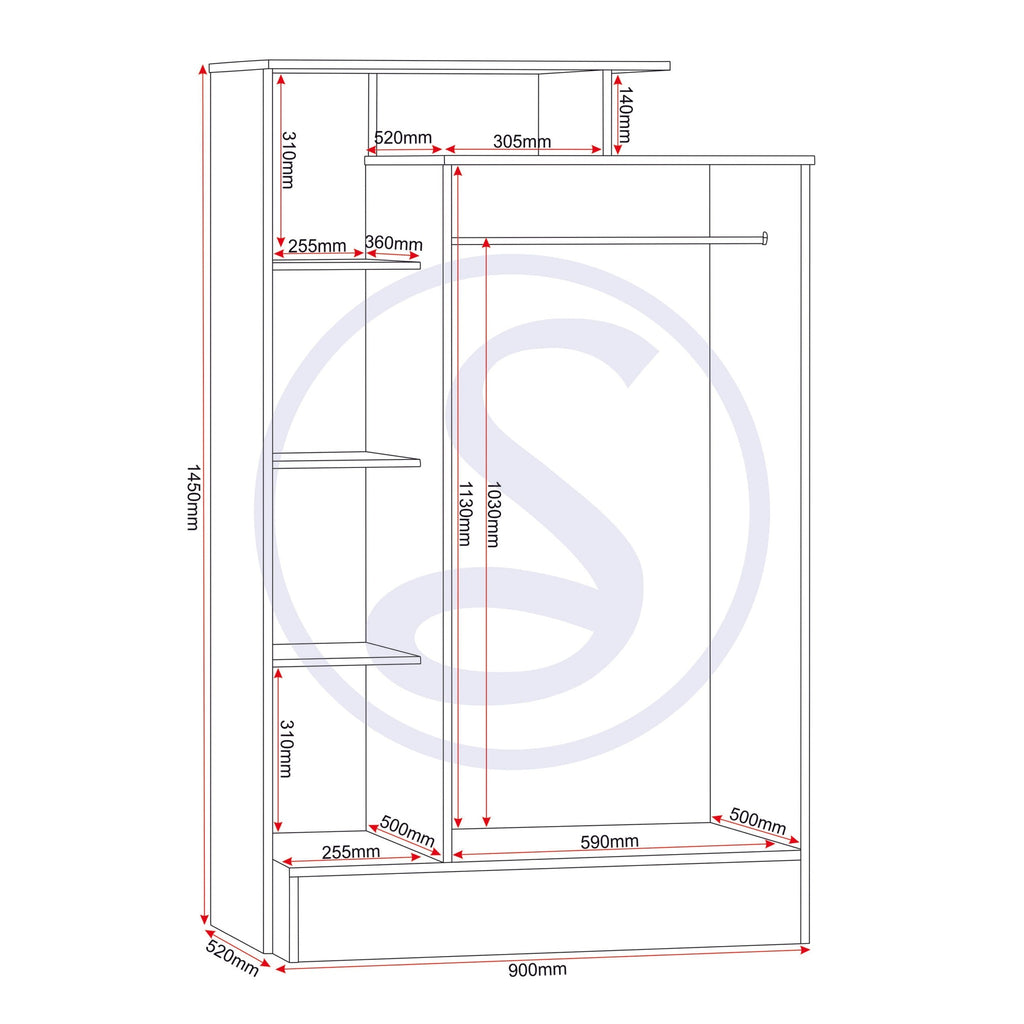 Nevada Petite Open Shelf Wardrobe - White Gloss
