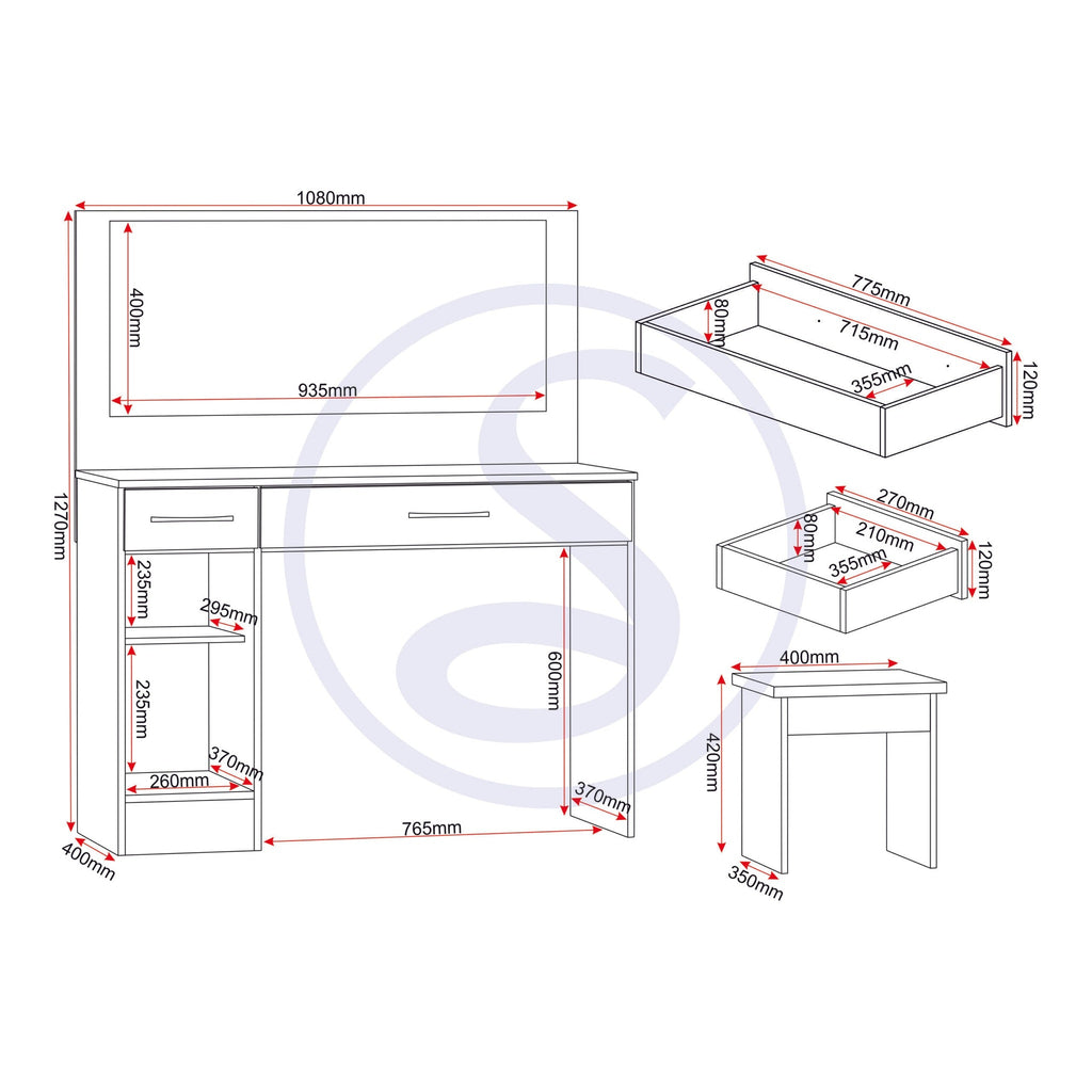 Nevada Vanity/Dressing Table Set - White Gloss