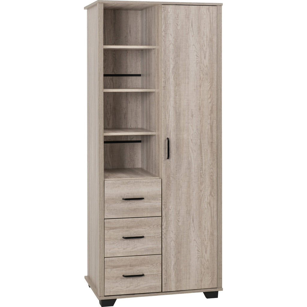 Oliver 1 Door 3 Drawer Open Shelf Wardrobe - Light Oak Effect