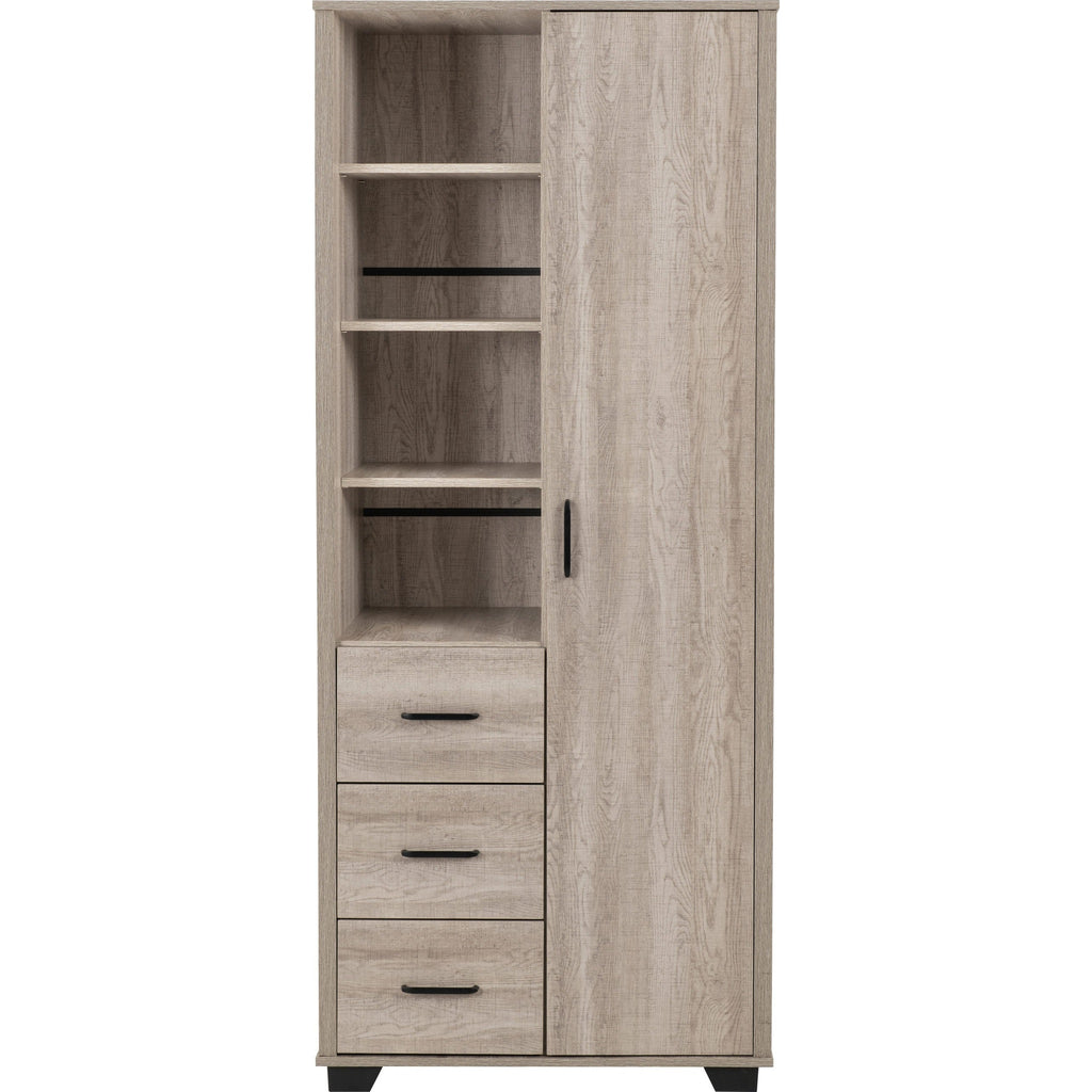Oliver 1 Door 3 Drawer Open Shelf Wardrobe - Light Oak Effect