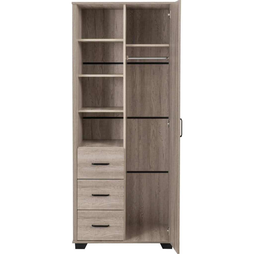 Oliver 1 Door 3 Drawer Open Shelf Wardrobe - Light Oak Effect