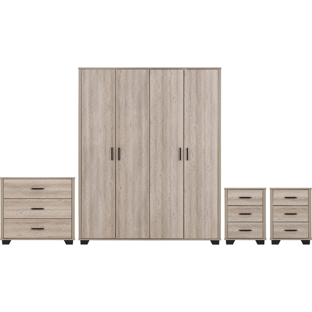 Oliver 4 Door Wardrobe Bedroom Set - Light Oak Effect
