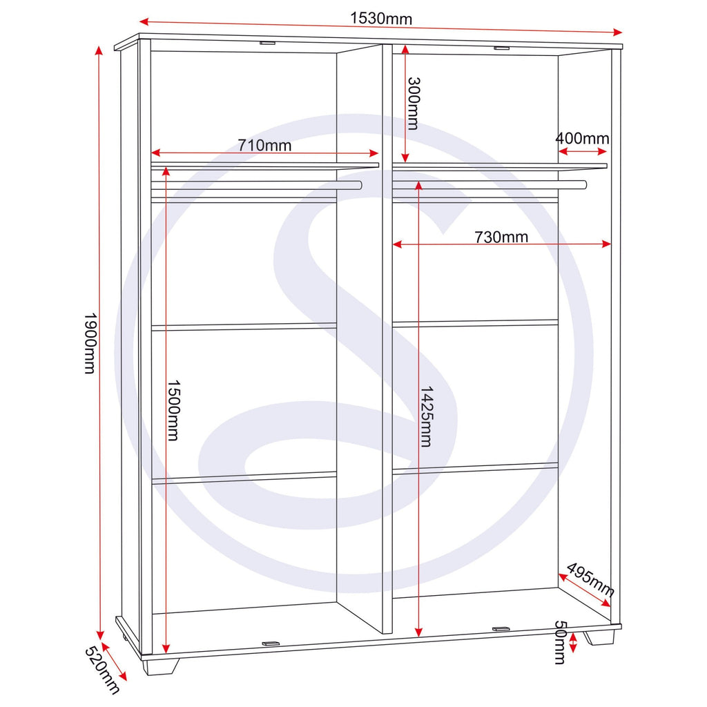 Oliver 4 Door Wardrobe - Light Oak Effect