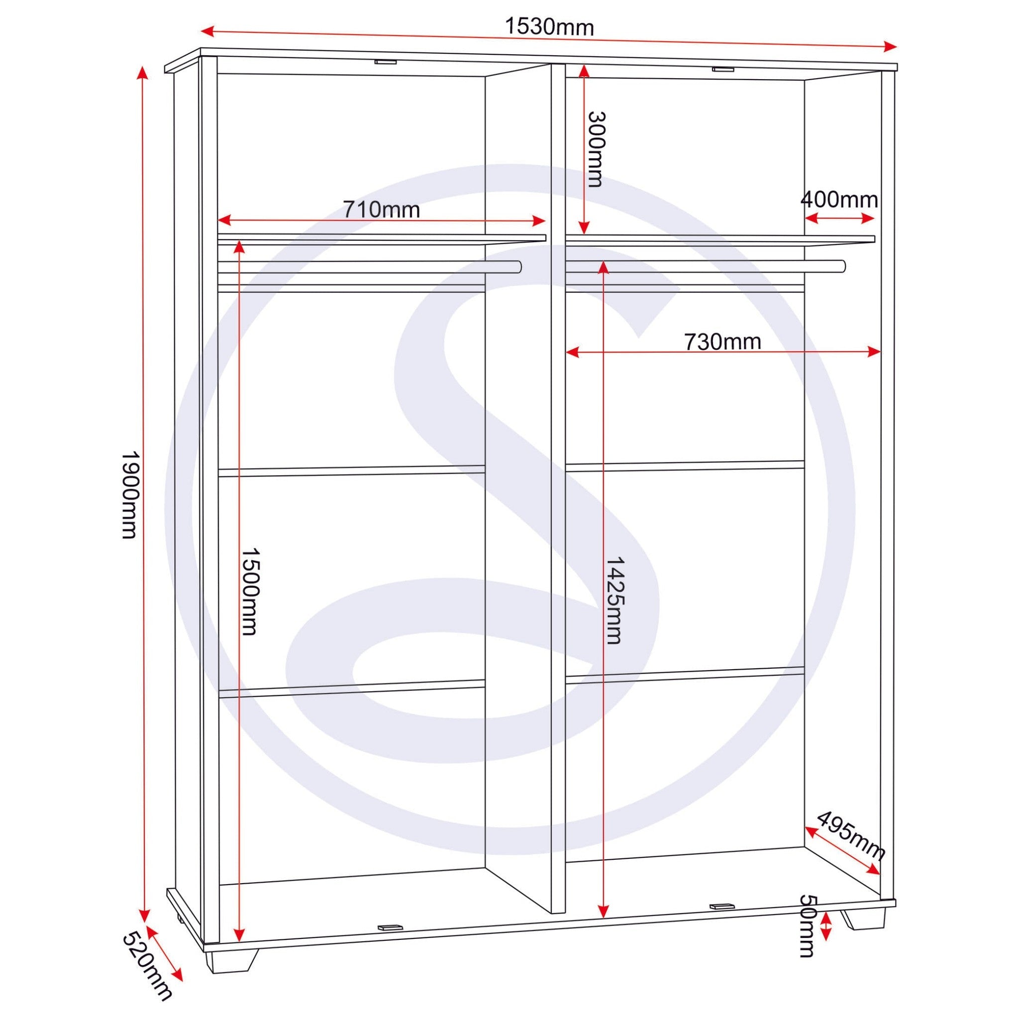 Oliver 4 Door Wardrobe - Light Oak Effect