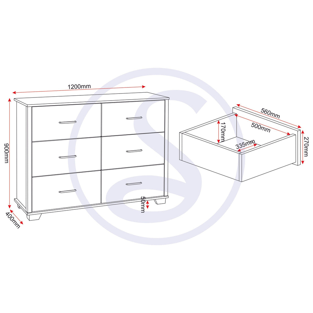Oliver 6 Drawer Chest - Light Oak Effect