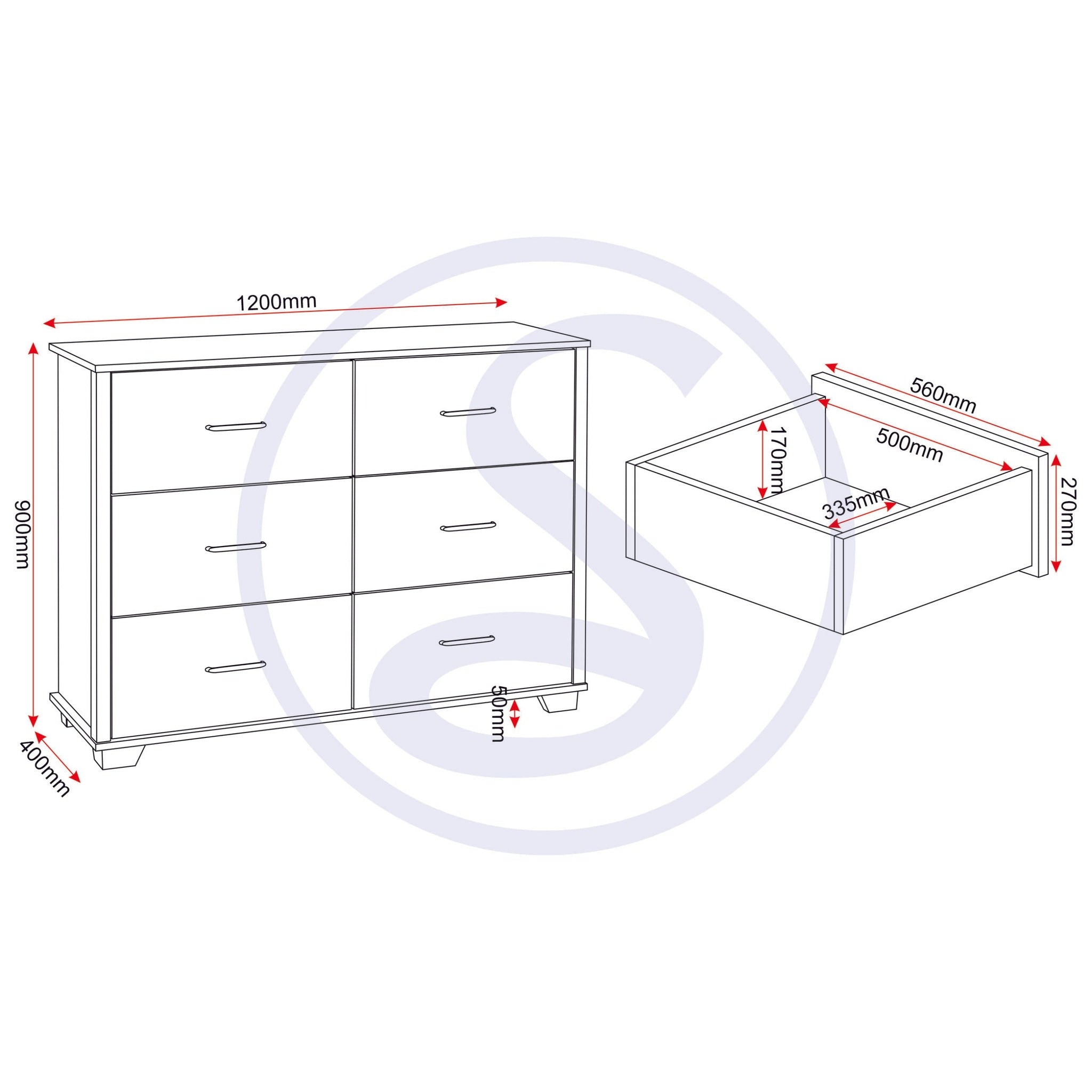 Oliver 6 Drawer Chest - Light Oak Effect
