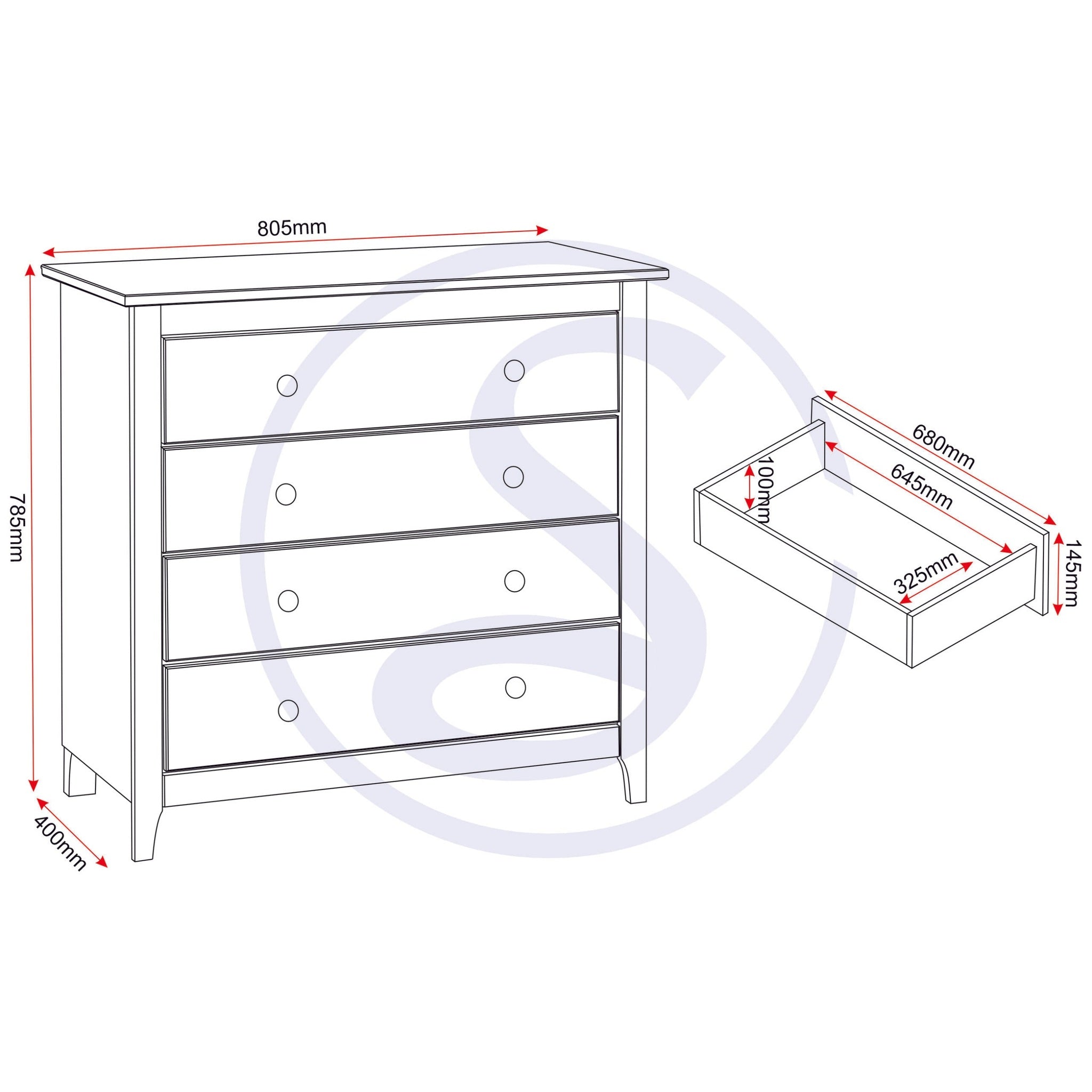 Oslo 4 Drawer Chest - Antique Pine