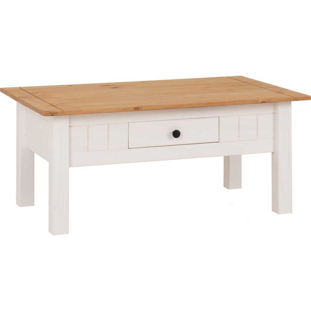 Panama 1 Drawer Coffee Table - White/Natural Wax