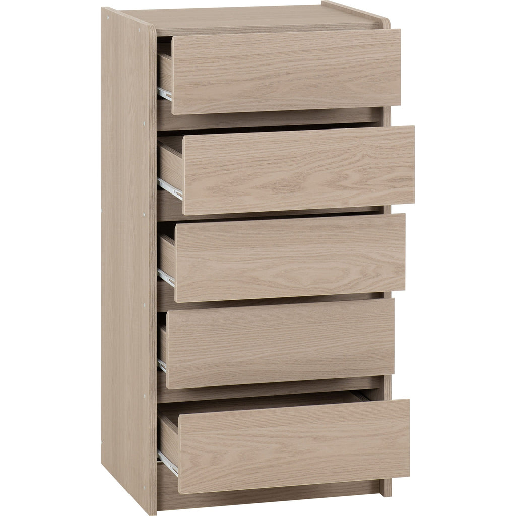 Paris 5 Drawer Chest - Smoked Ash Effect