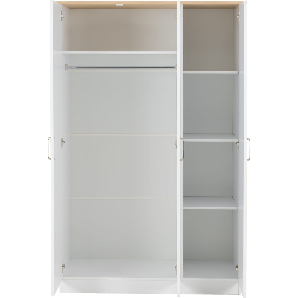 Portland 3 Door Wardrobe - White/Oak Effect