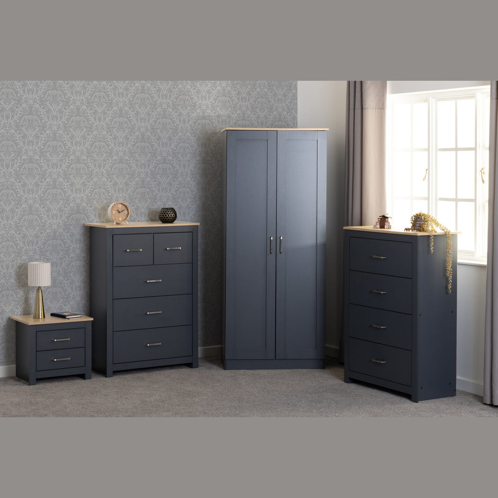 Portland 2 Drawer Bedside - Grey/Oak Effect