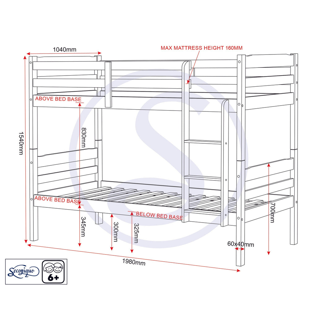 Panama 3' Bunk Bed - White