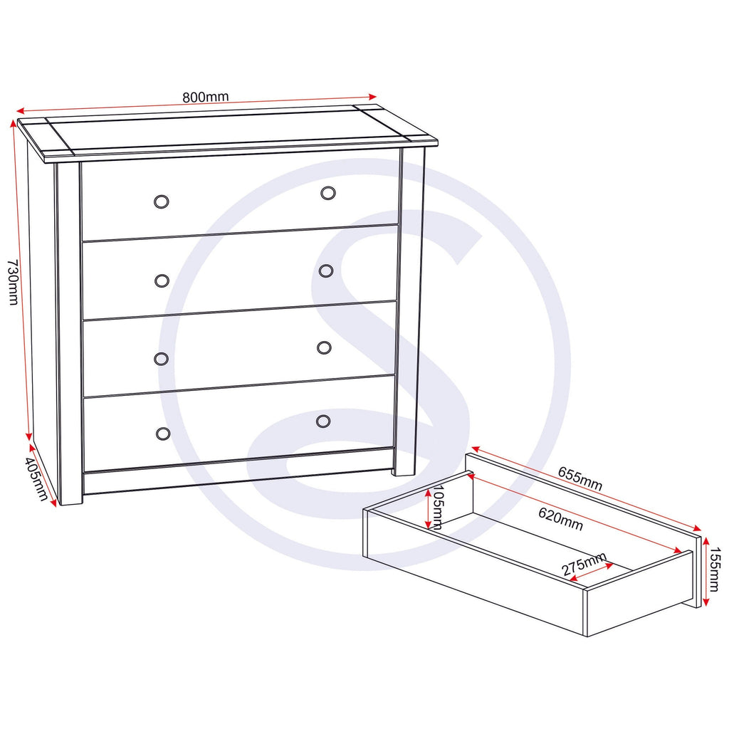 Panama 4 Drawer Chest - White/Natural Wax