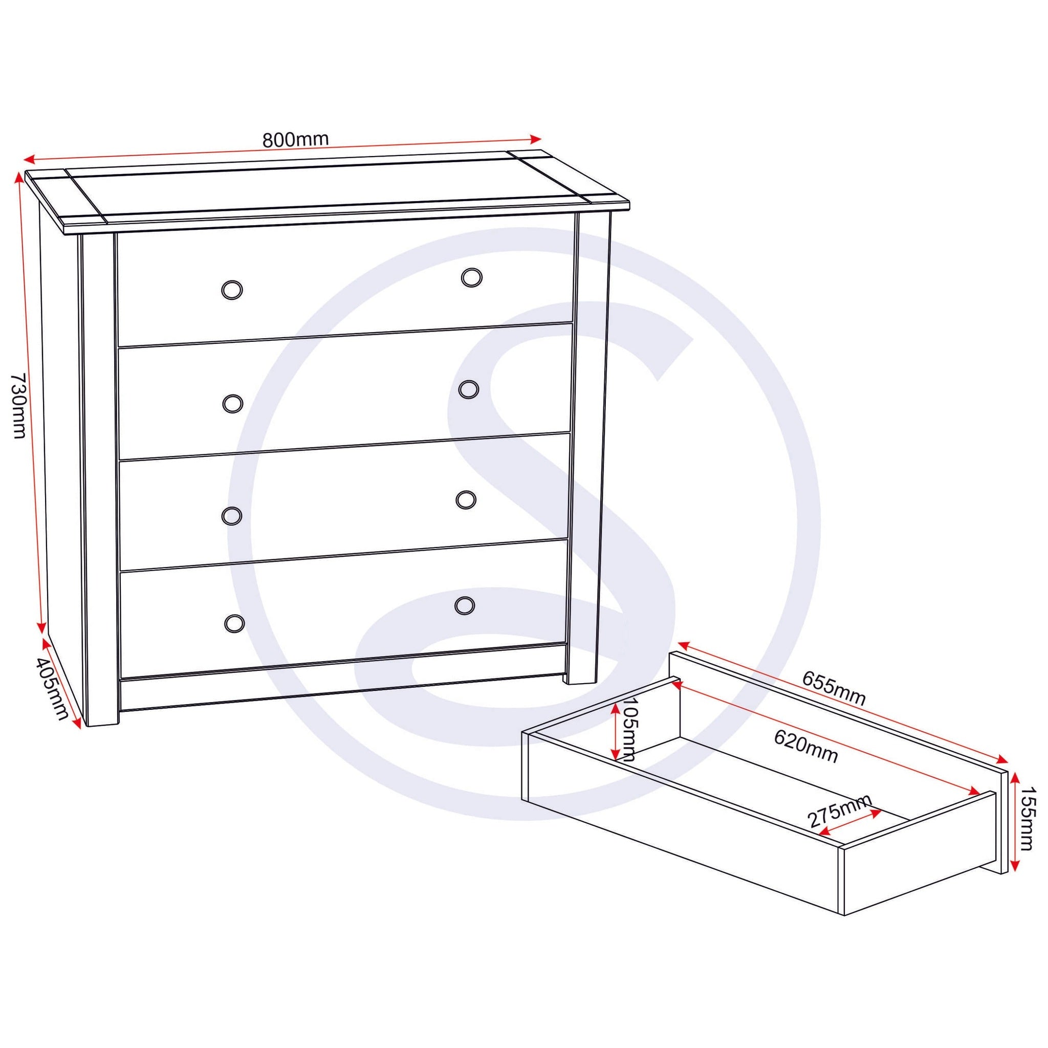 Panama 4 Drawer Chest - White/Natural Wax