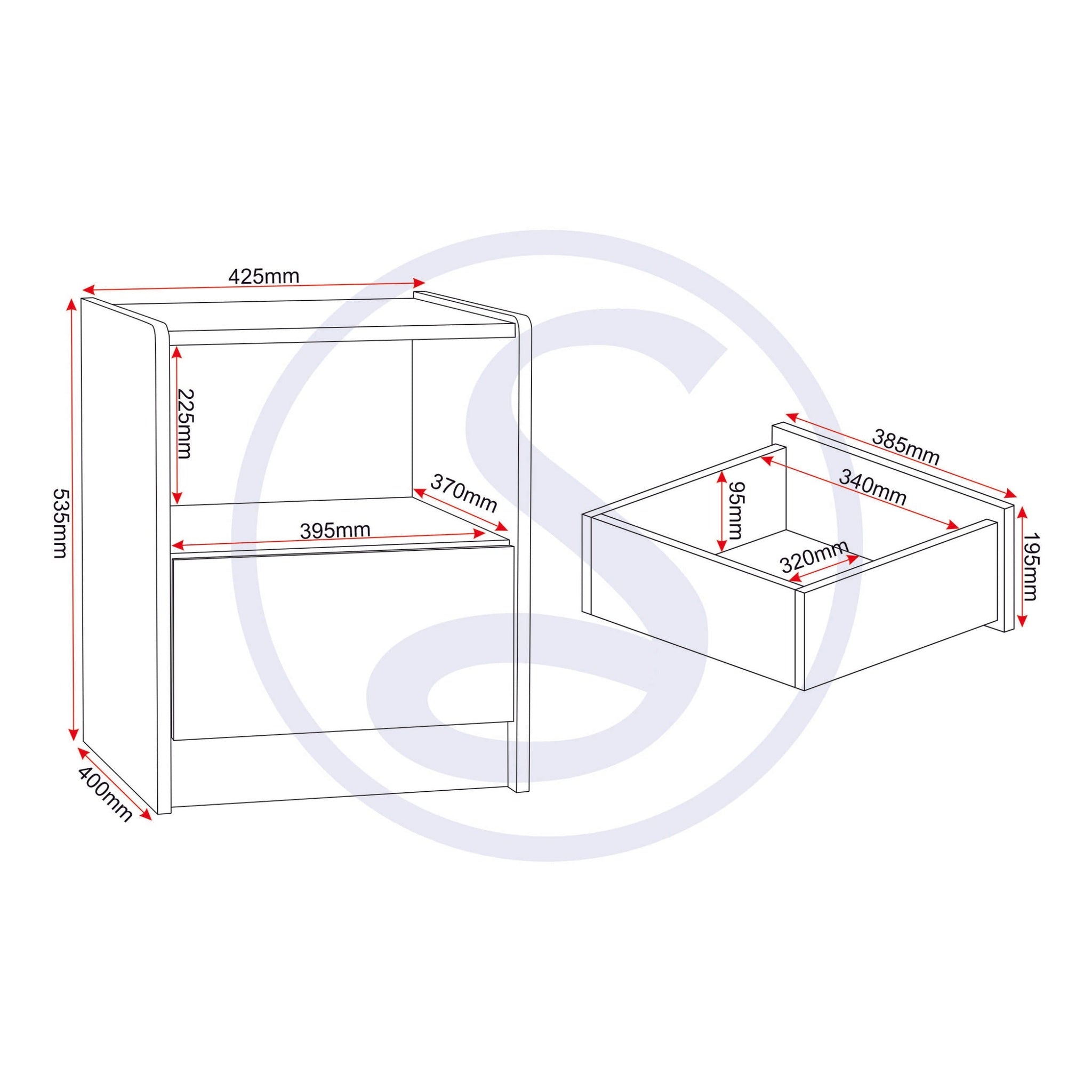 Paris 1 Drawer Bedside - Smoked Ash Effect