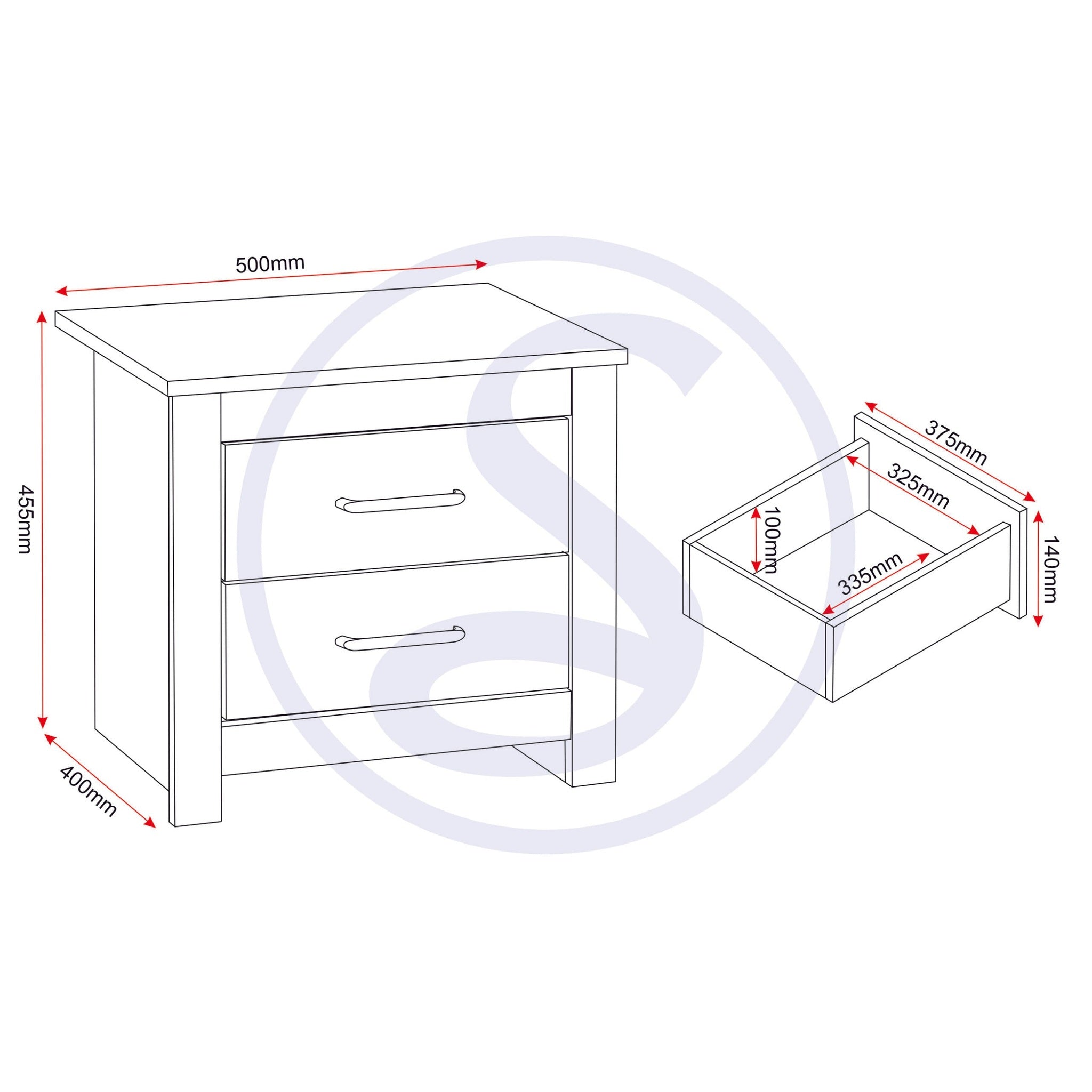 Portland 2 Drawer Bedside - Grey/Oak Effect