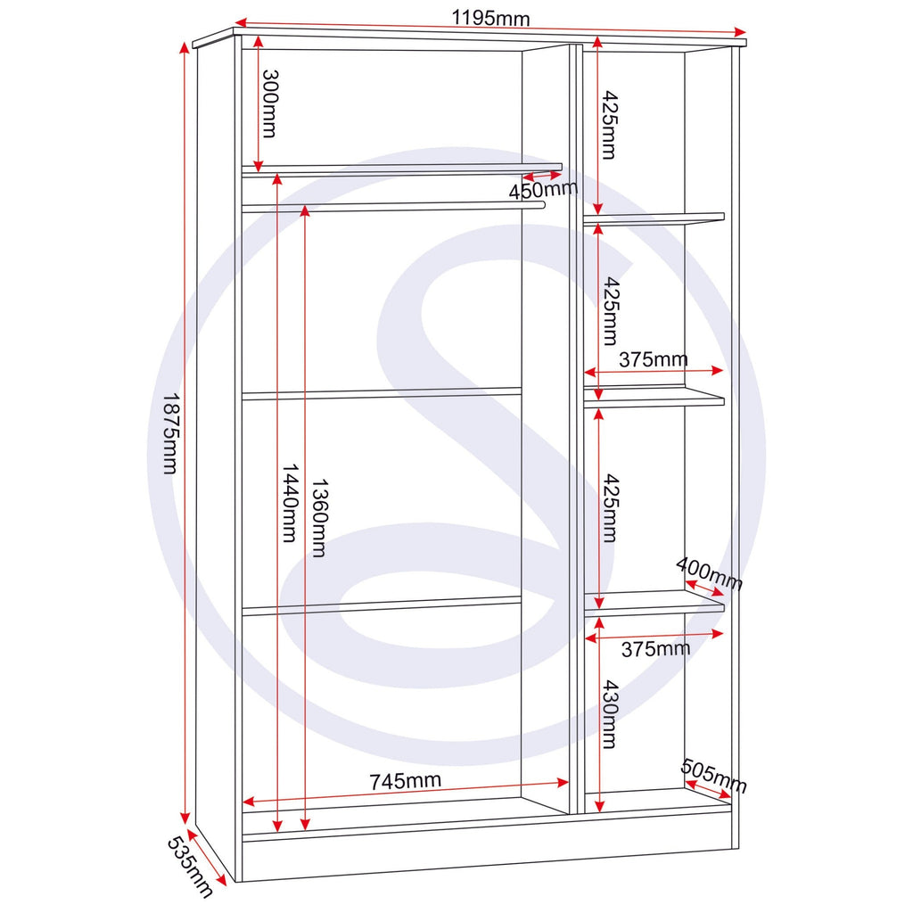 Portland 3 Door Wardrobe - White/Oak Effect