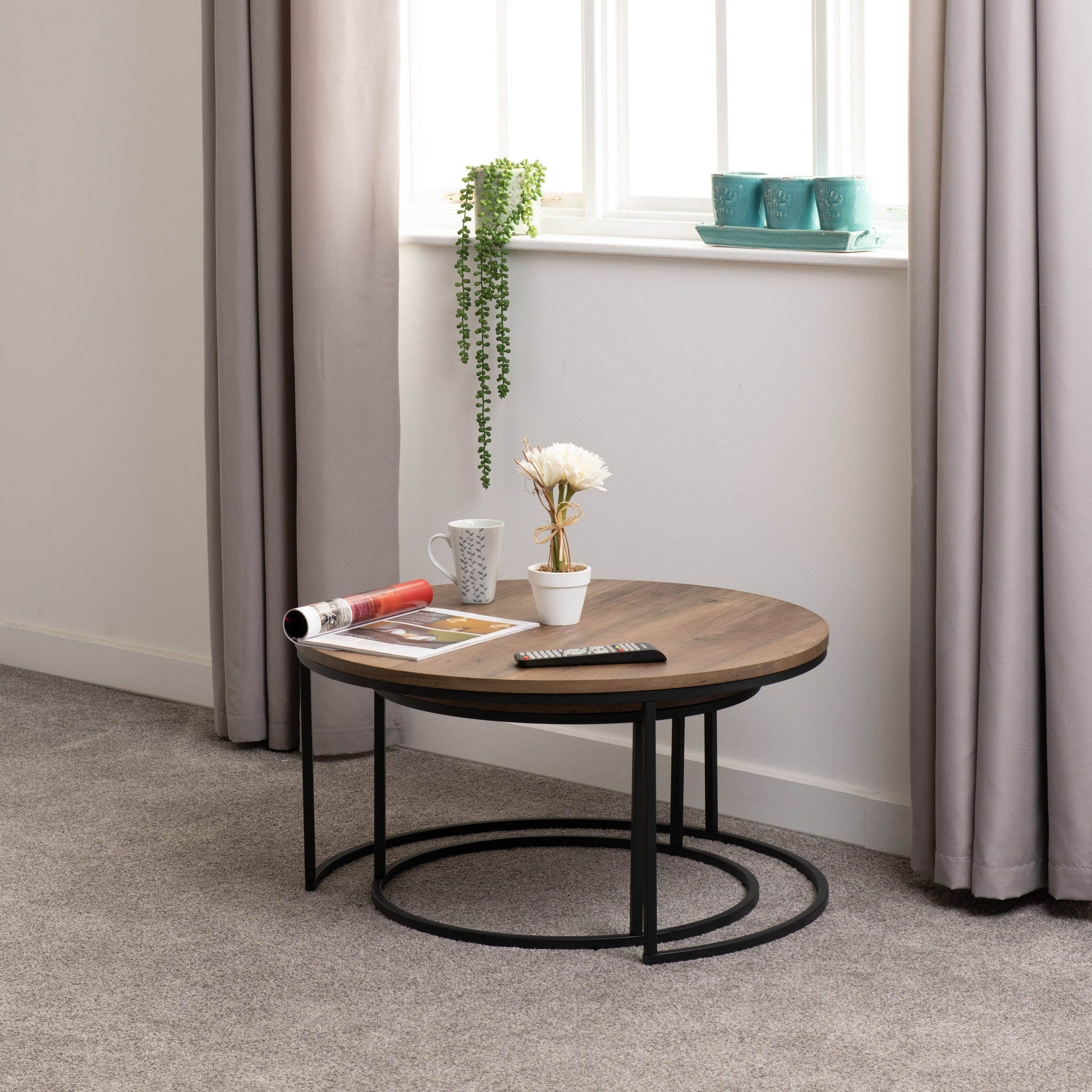 Quebec Round Coffee Table Set - Medium Oak Effect
