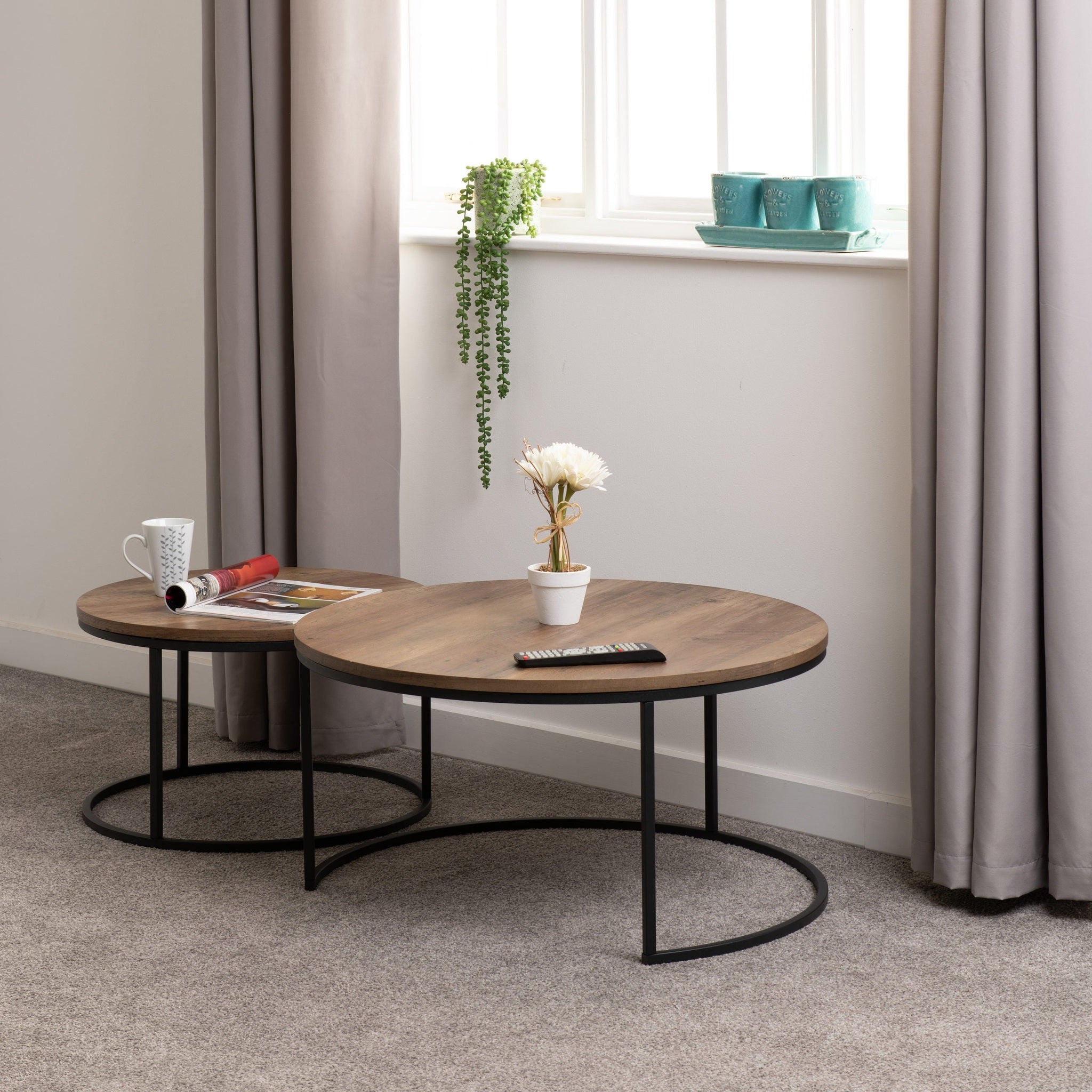 Quebec Round Coffee Table Set - Medium Oak Effect