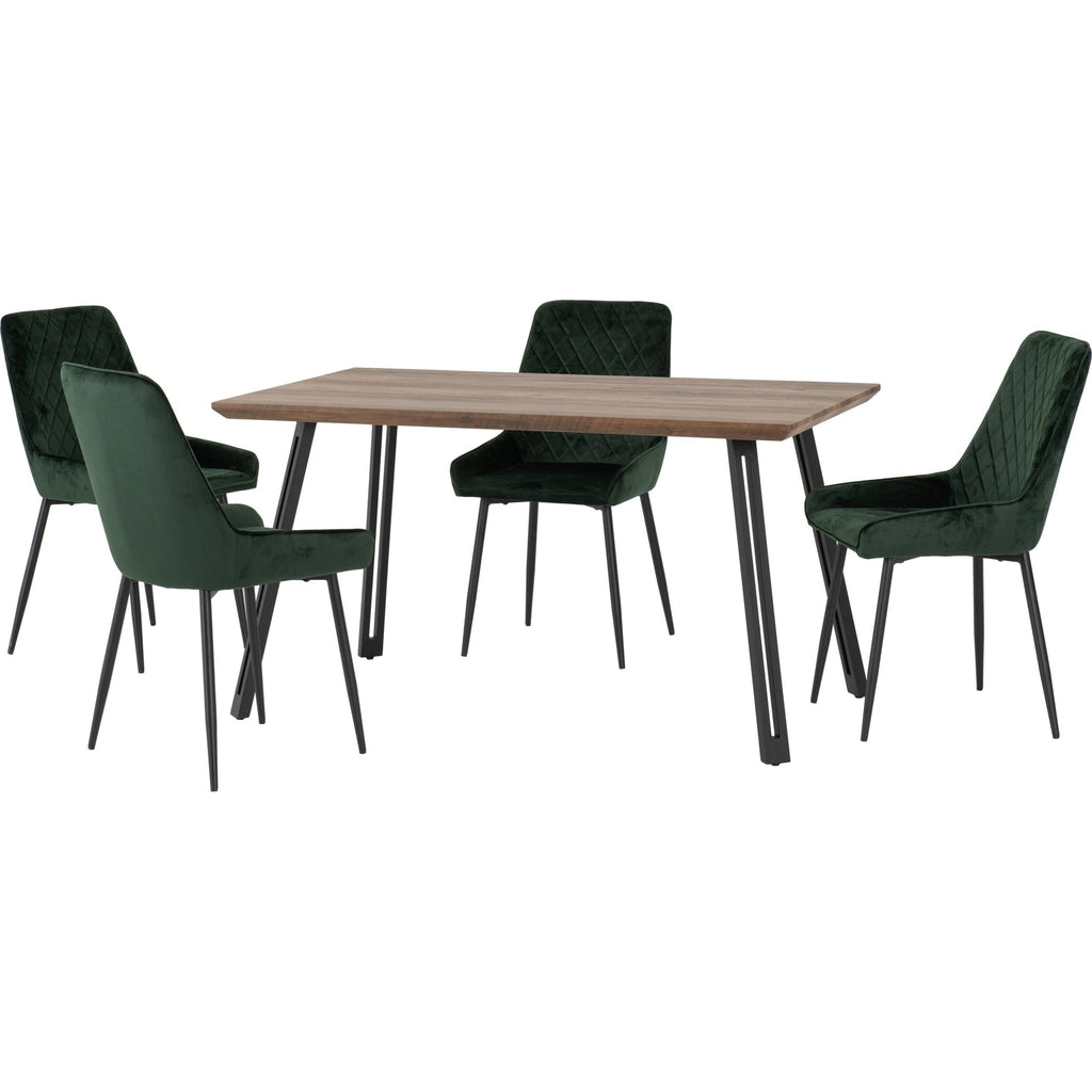 Quebec Straight & Avery Dining Set X4 Chairs - Medium Oak Effect/Emerald Green Velvet