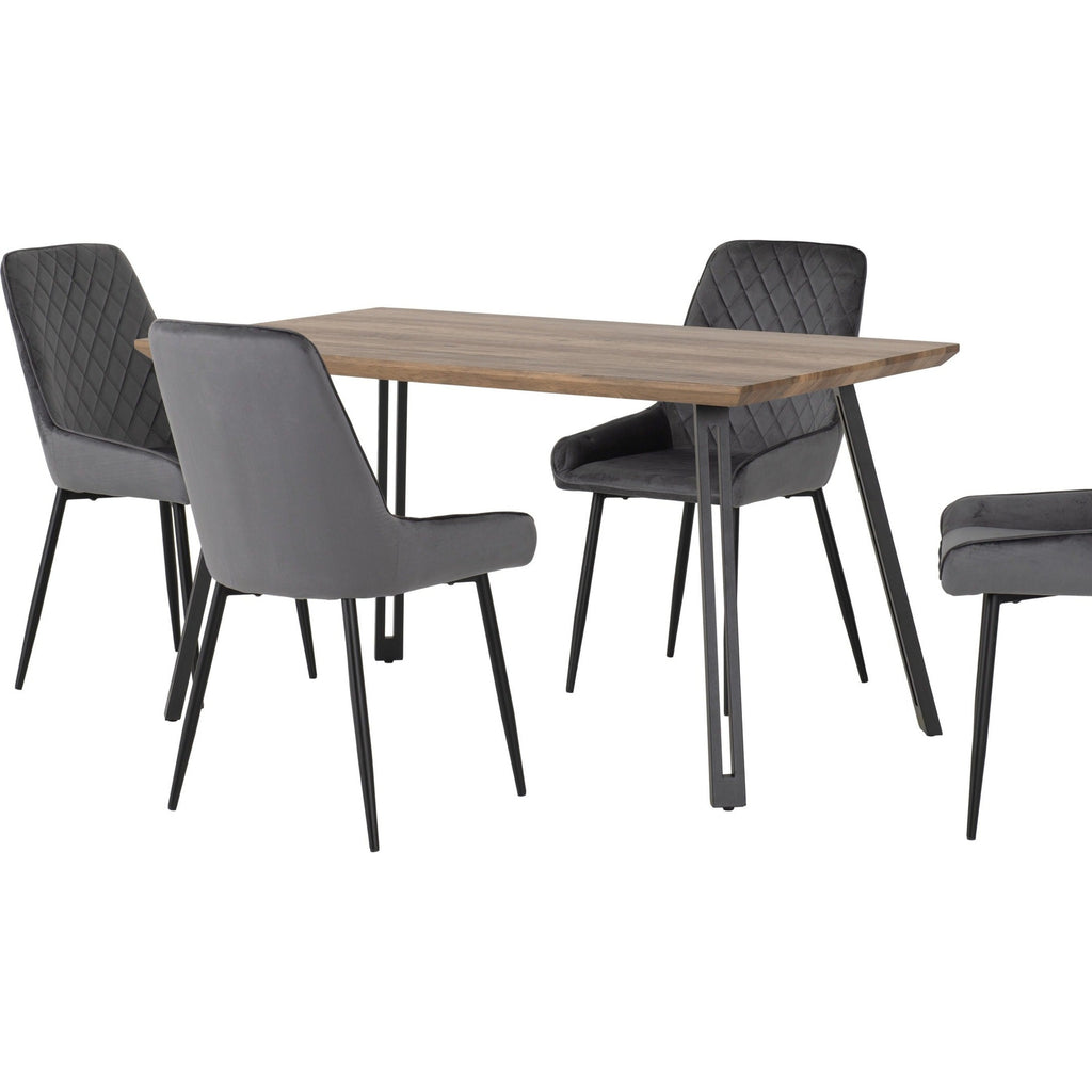 Quebec Straight & Avery Dining Set X4 Chairs - Medium Oak Effect/Grey Velvet