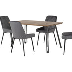 Quebec Straight & Avery Dining Set X4 Chairs - Medium Oak Effect/Grey Velvet