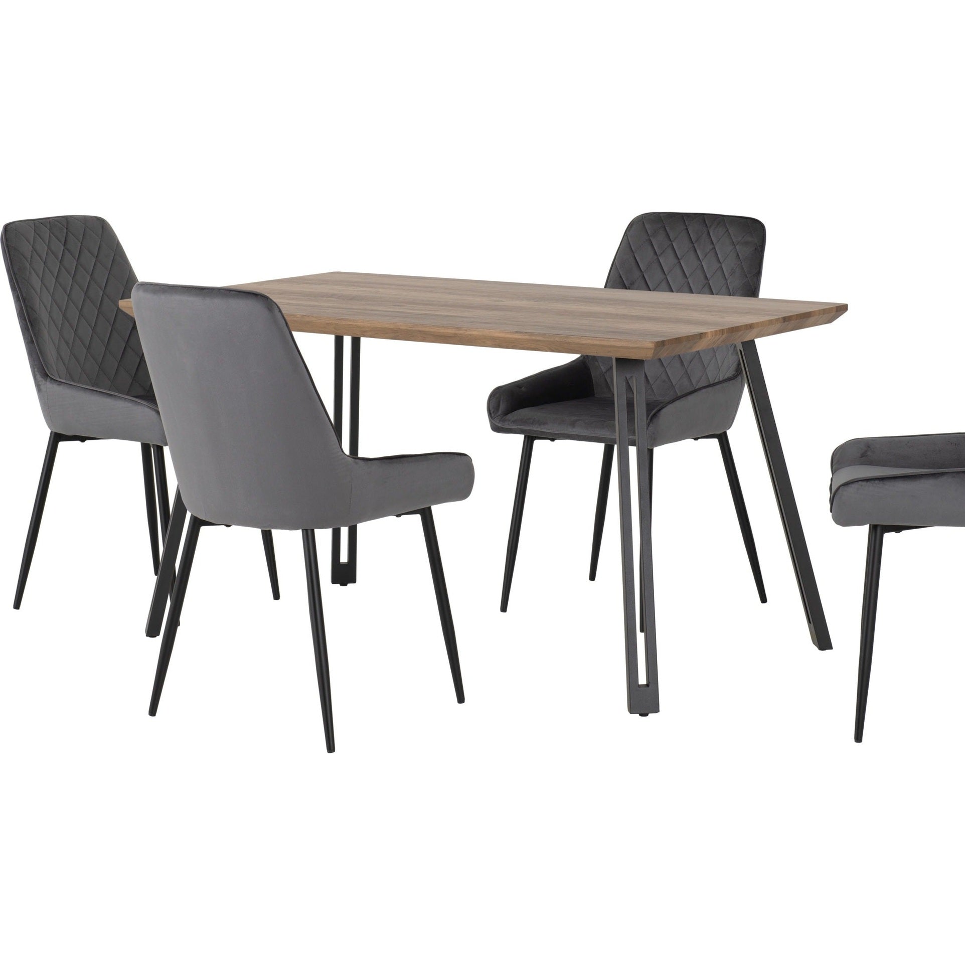 Quebec Straight & Avery Dining Set X4 Chairs - Medium Oak Effect/Grey Velvet
