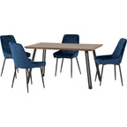 Quebec Straight & Avery Dining Set X4 Chairs - Medium Oak Effect/Sapphire Blue Velvet
