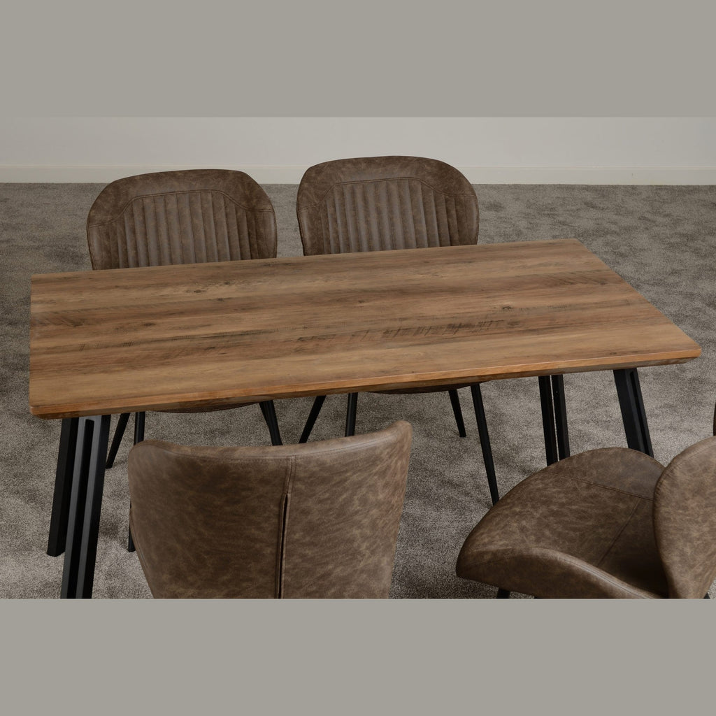 Quebec Straight Edge Dining Set X4 Chairs - Medium Oak Effect/Brown Pu