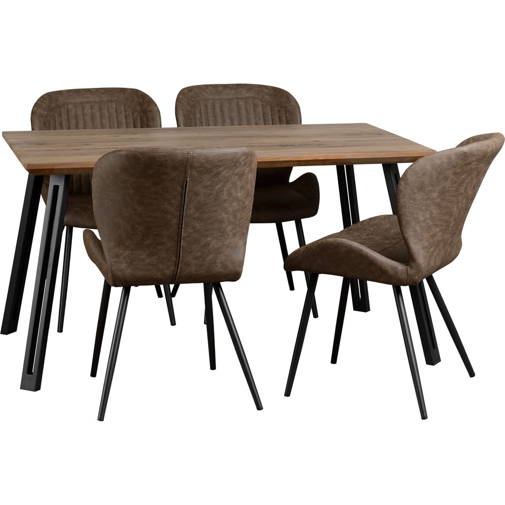 Quebec Straight Edge Dining Set X4 Chairs - Medium Oak Effect/Brown Pu