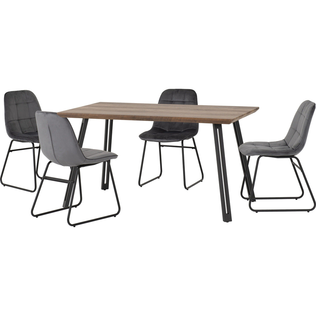 Quebec Straight & Lukas Dining Set X4 Chairs - Medium Oak Effect/Grey Velvet