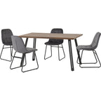 Quebec Straight & Lukas Dining Set X4 Chairs - Medium Oak Effect/Grey Velvet