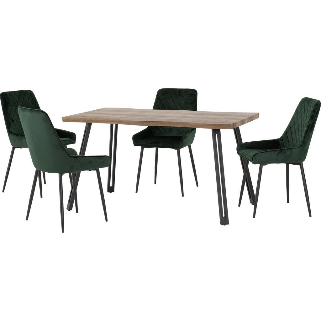 Quebec Wave & Avery Dining Set X4 Chairs - Medium Oak Effect/Emerald Green Velvet