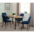 Quebec Wave & Avery Dining Set X4 Chairs - Medium Oak Effect/Sapphire Blue Velvet