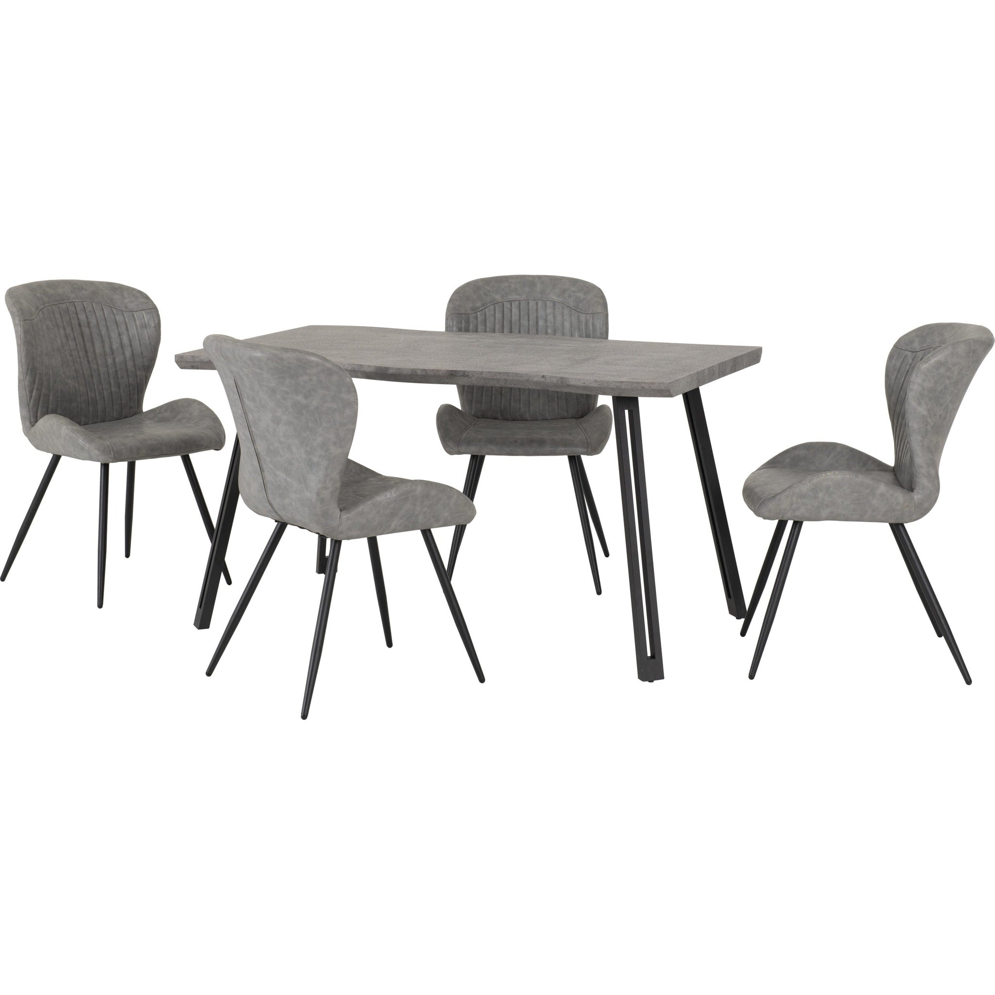 Quebec Wave Edge Dining Set X4 Chairs - Concrete Effect/Grey Pu