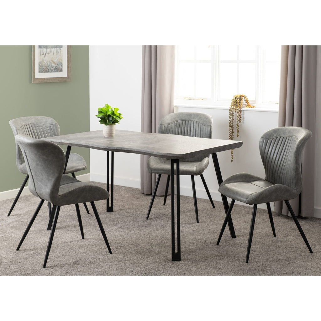 Quebec Wave Edge Dining Set X4 Chairs - Concrete Effect/Grey Pu