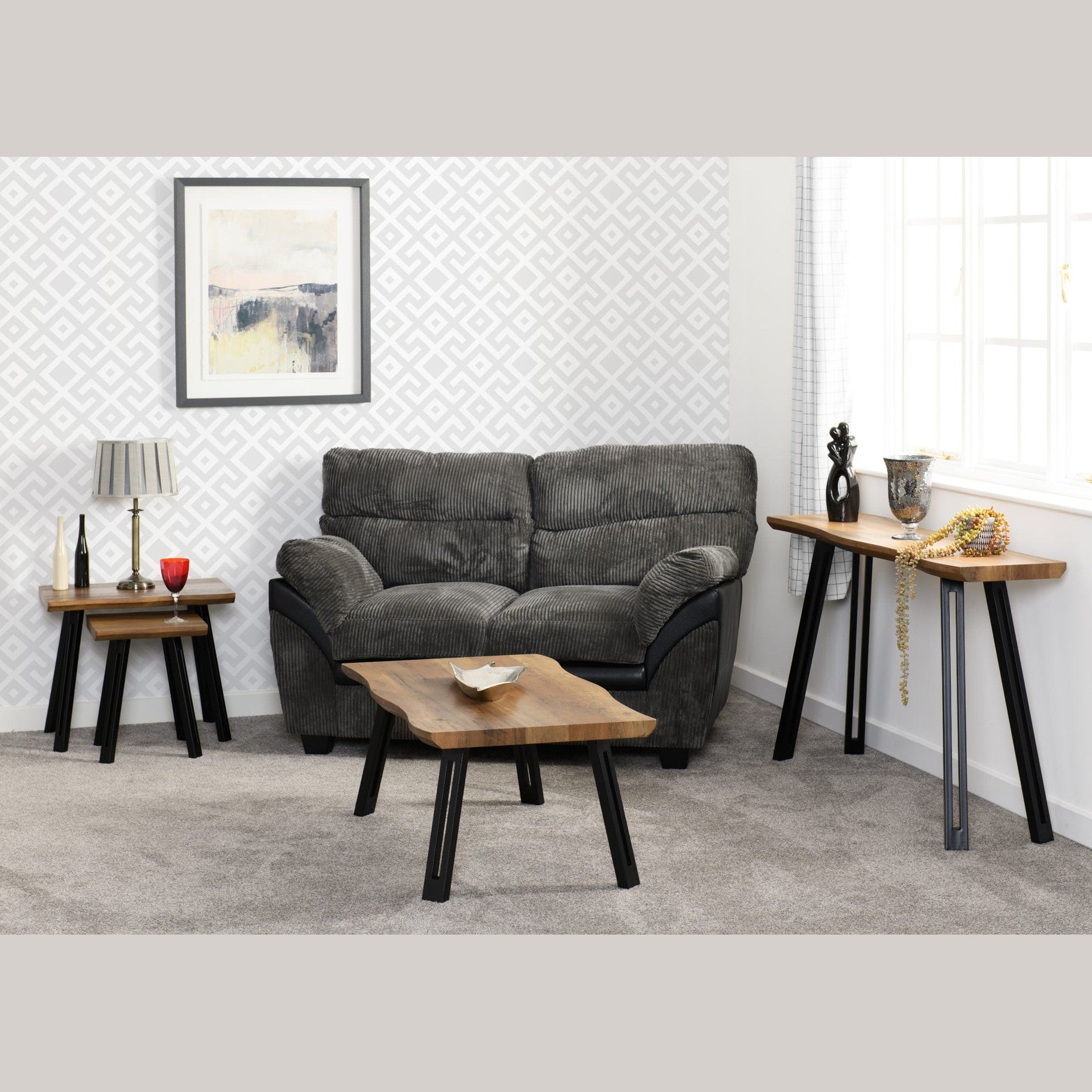 Quebec Wave Edge Console Table - Medium Oak Effect