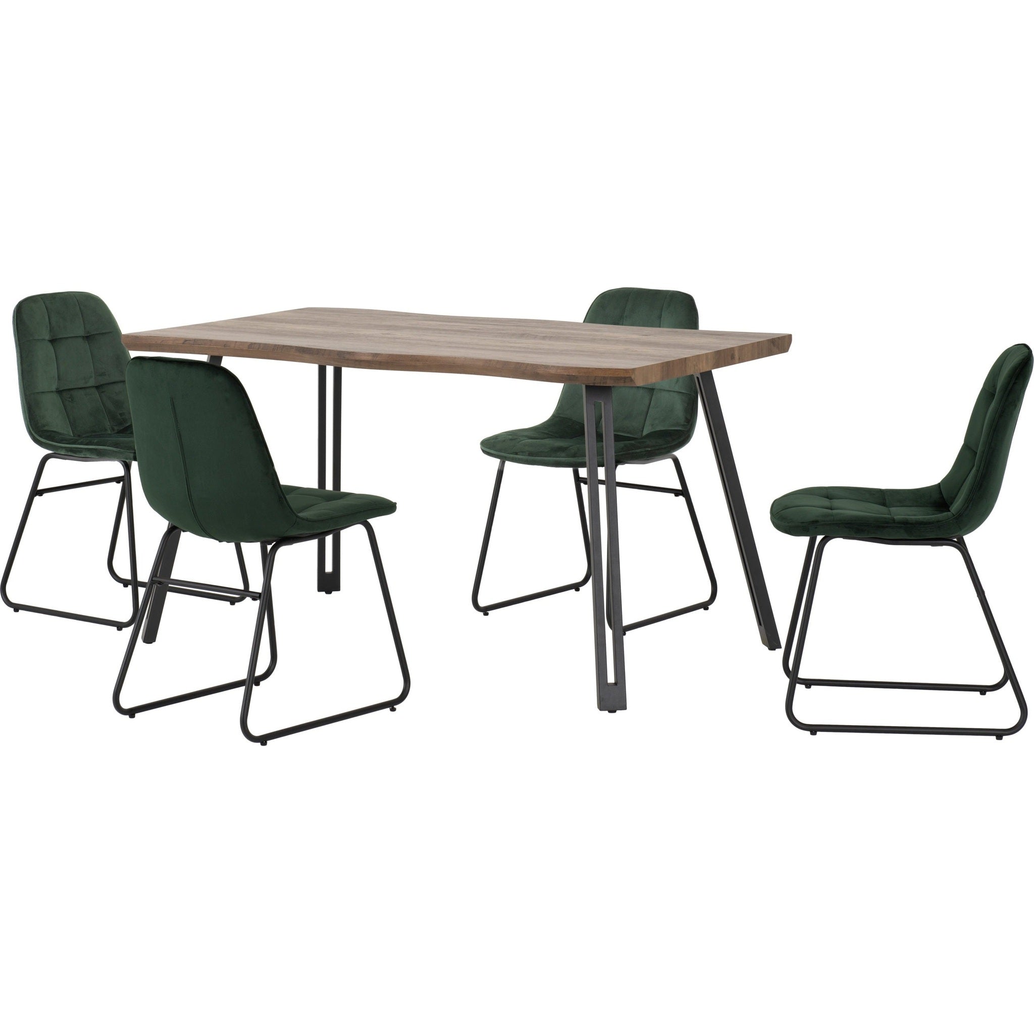 Quebec Wave & Lukas Dining Set X4 Chairs - Medium Oak Effect/Emerald Green Velvet