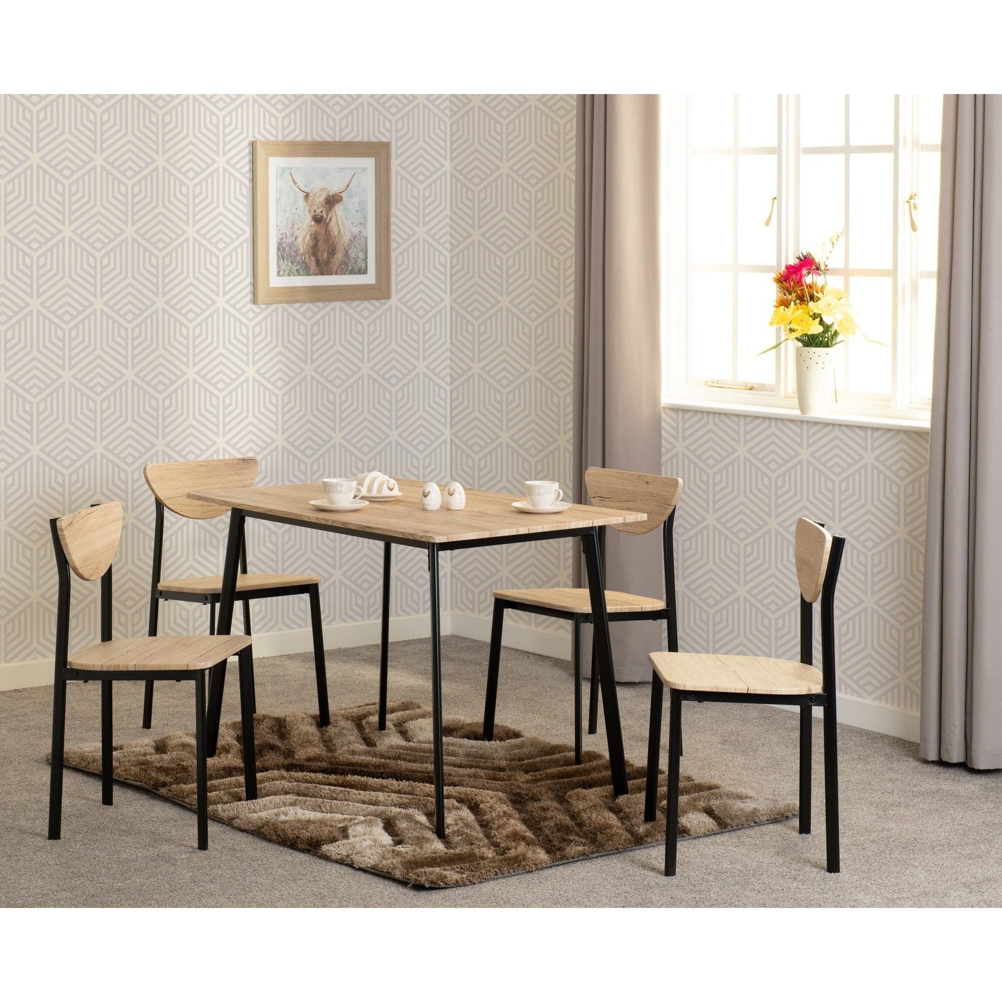 Riley Large Dining Set - Black/Light Oak Effect Veneer