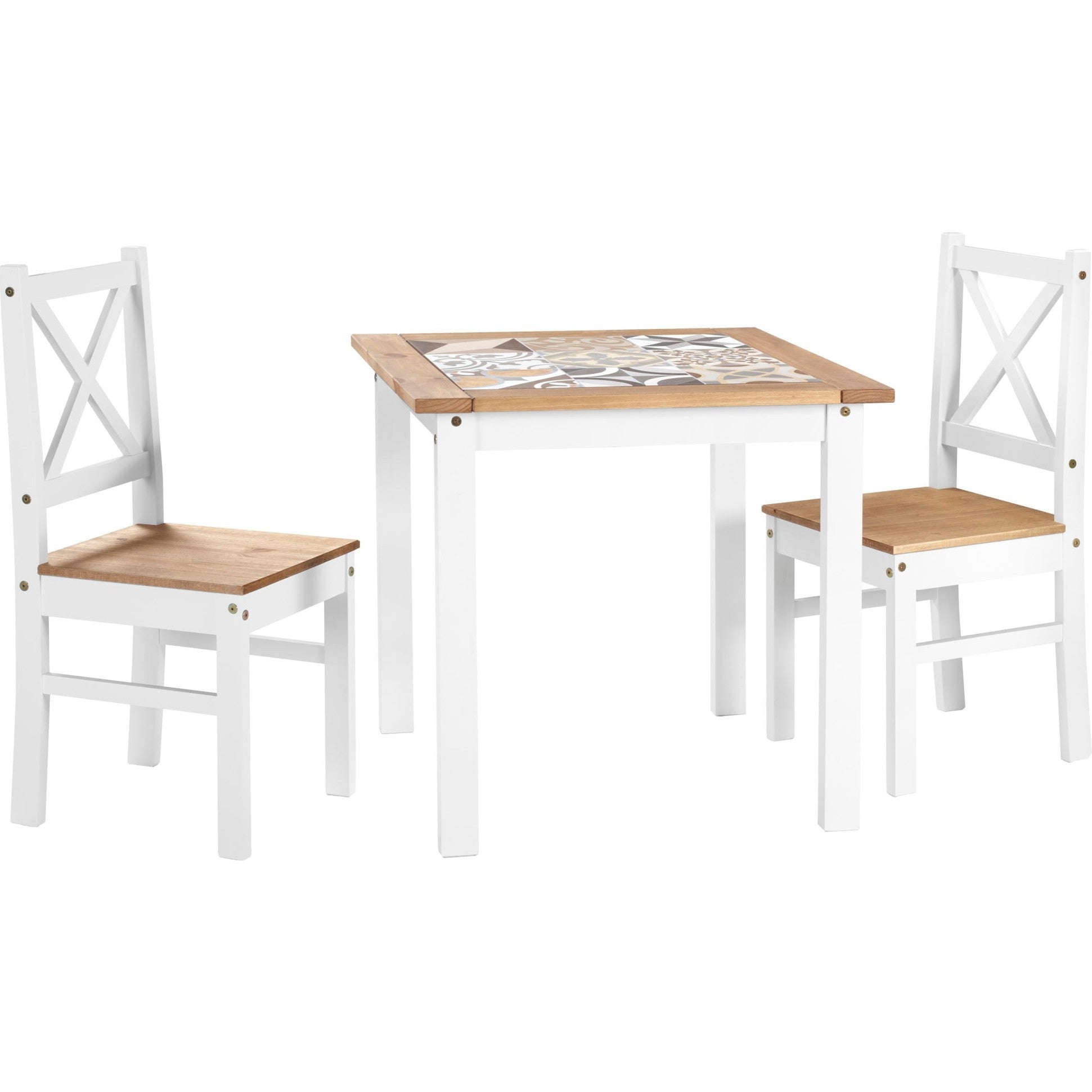 Salvador 1+2 Tile Top Dining Set - White/Distressed Waxed Pine